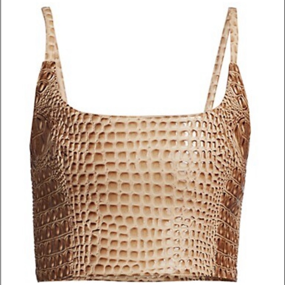 Mia Vesper Croc-Embossed Crop Top in Toast (Never Worn)